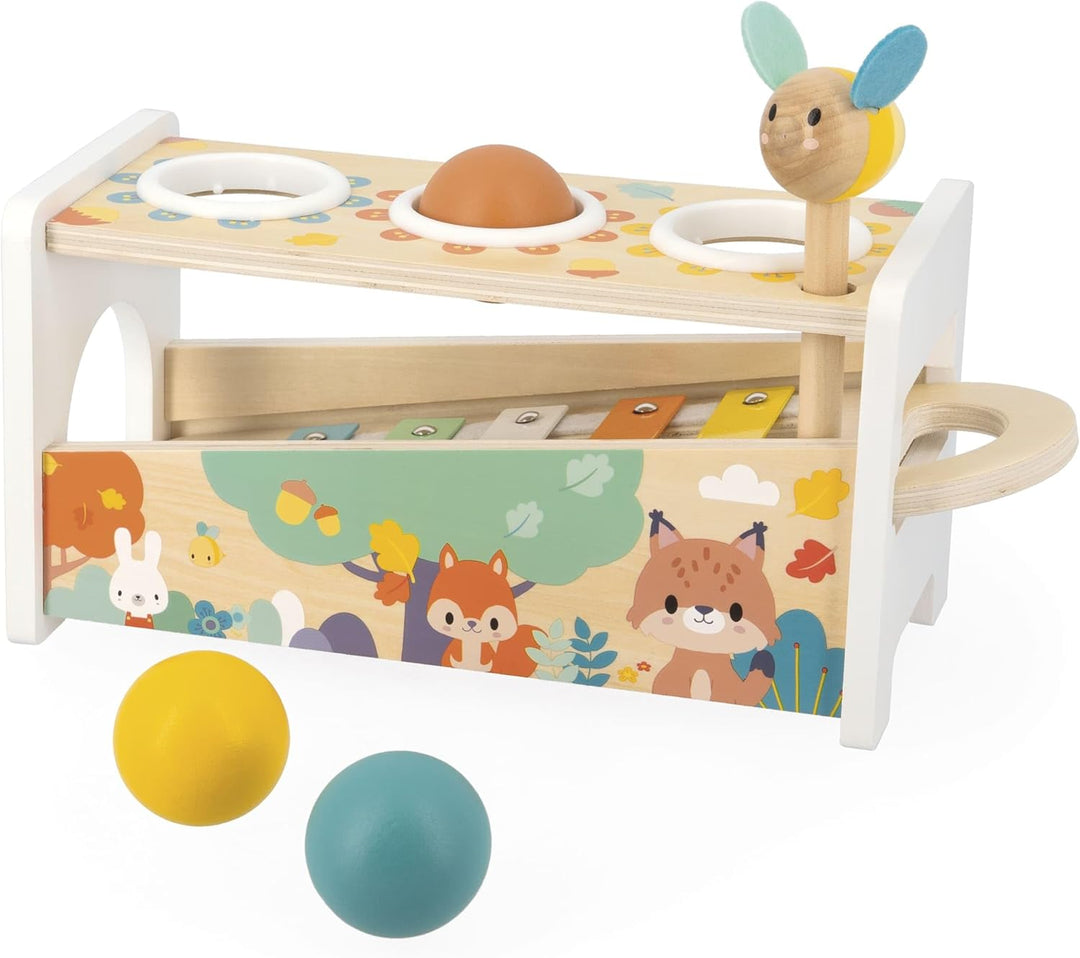 Janod Tap Tap Xylo Pure 2-in-1 Baby Musical Instrument - Awakening and Educational Game - Wooden Toy