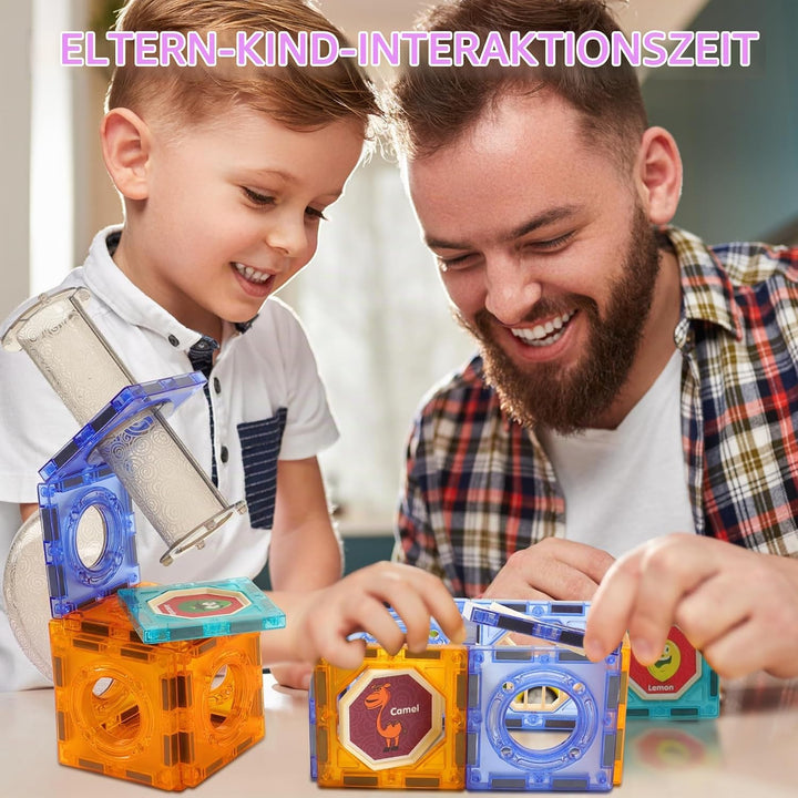 SVYHUOK Magnetische Bausteine für Kinder, Magnet Konstruktionsspielzeug 3D, 81 Teile Murmelbahn Lern