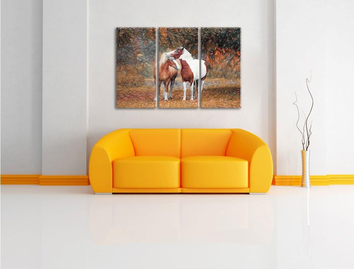 Pixxprint schmusende Pferde als Leinwandbild | Grösse: 3 Teilig (120x80) | Wandbild| Kunstdruck | fe
