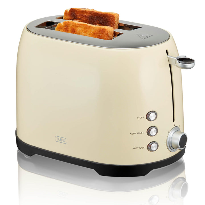 KHG Toaster TO-858 CE | Toaster 2 Scheiben Creme 800 W | mit Brötchenaufsatz, 7 Röstgradstufen mit B