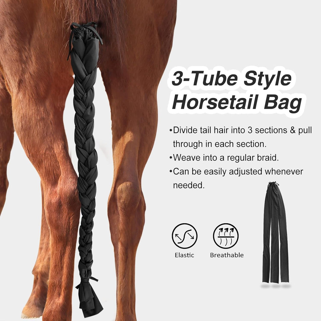 Harrison Howard Pferdeschwanztasche mit 3 Röhren für Pferde, geflochtener Schweifsack schwarz, schwa