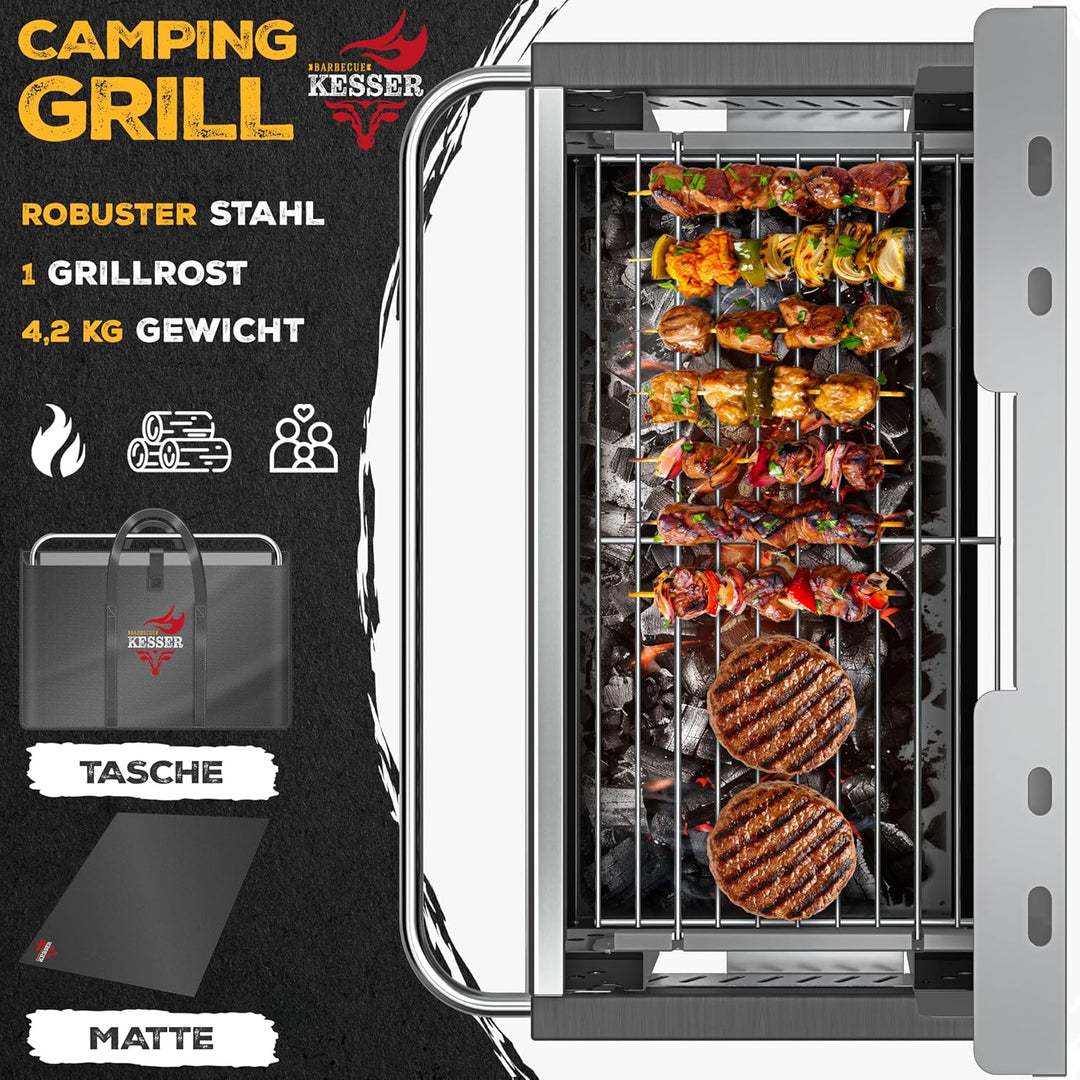 KESSER® Klappgrill tragbarer Camping Grill | Holzkohlegrill aus pulverbeschichtetem Stahl inklusive