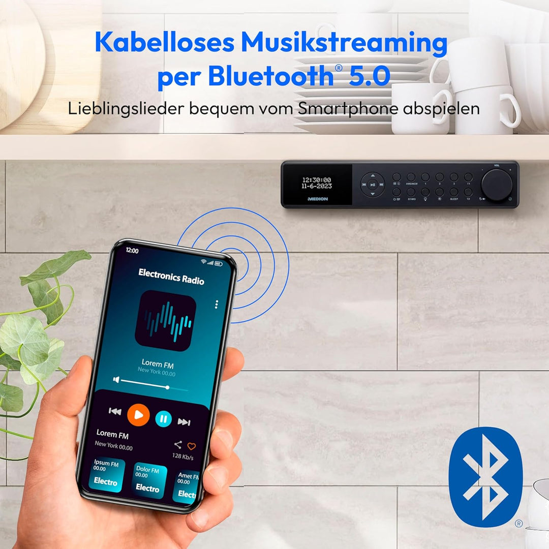 MEDION E6660 Küchen Unterbauradio (DAB+ Küchenradio, PLL UKW Radio, Bluetooth, LED Lichtleiste, Unte
