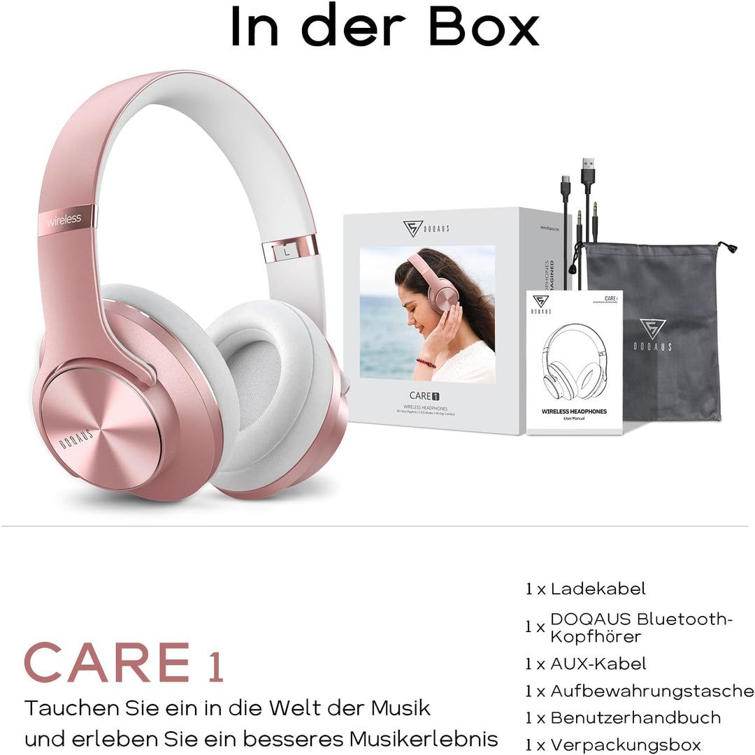 DOQAUS Bluetooth Kopfhörer Over Ear, Bis zu 90 Std Kabellose Kopfhörer mit 3 EQ-Modi, HiFi Stereo Fa