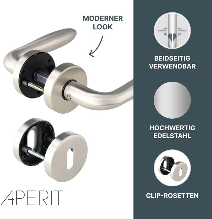 49.342.02 Türbeschlag Modell CESENA BB - Edelstahl Drücker Paar mit Hochhaltefeder auf Rosetten 52mm