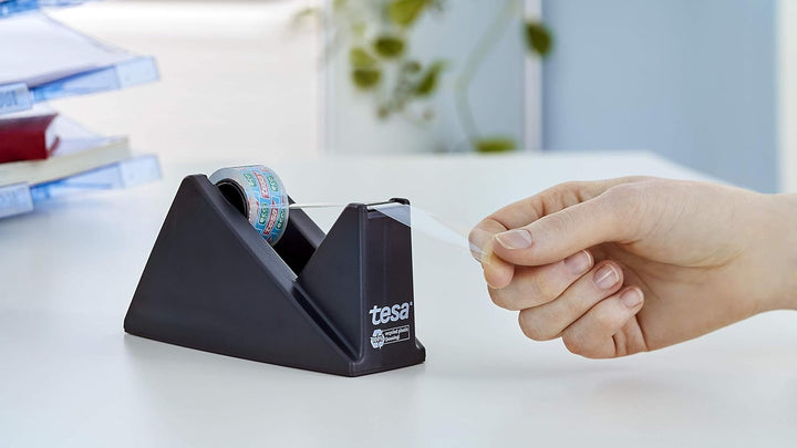 tesa Easy Cut Economy Klebebandabroller mit ecoLogo für Tische/Ökologischer Tischabroller mit Anti-R