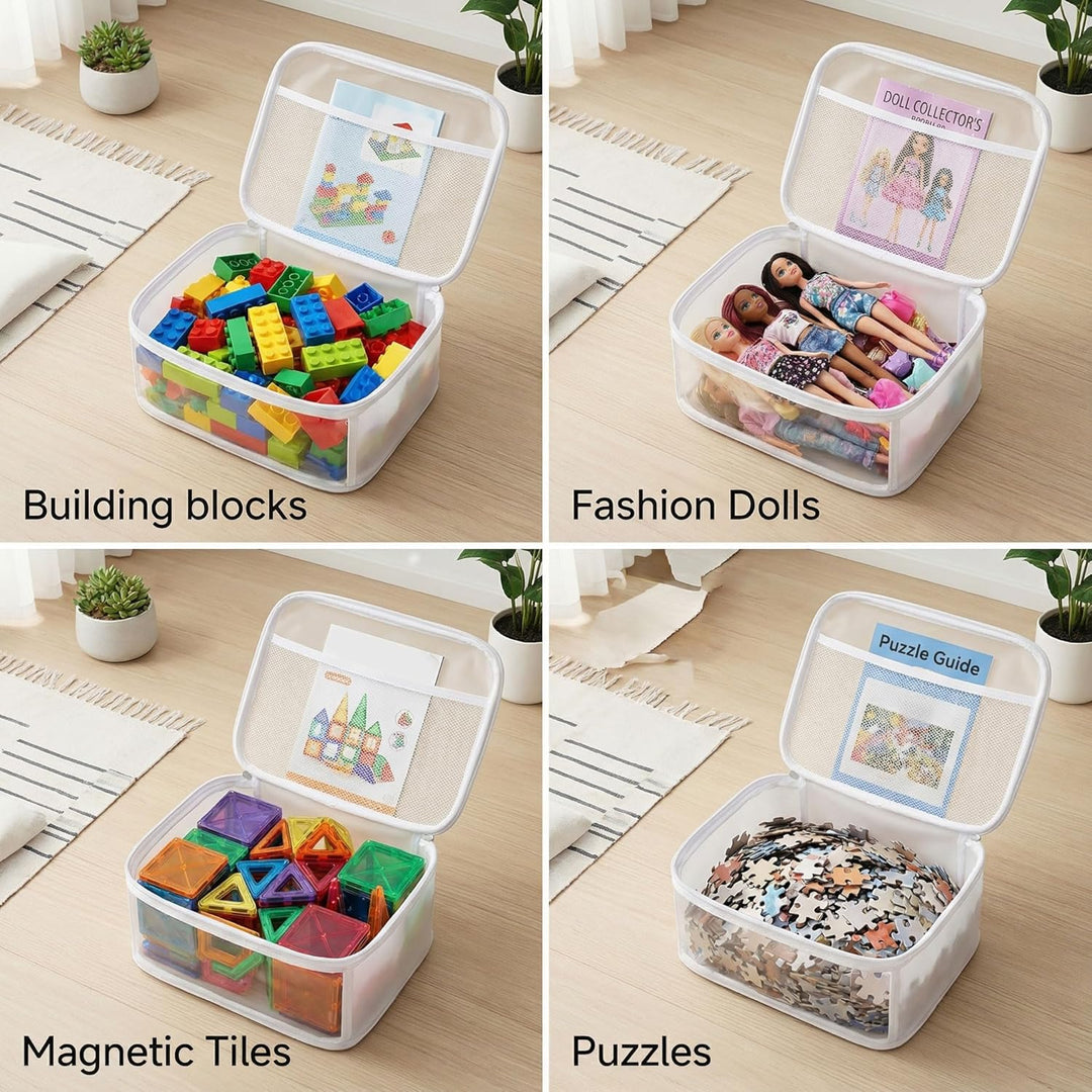 HOLAY Transparente Spielzeug-Aufbewahrungstaschen mit Griff, 4er-Pack Spielzimmer-Organiser für Kind