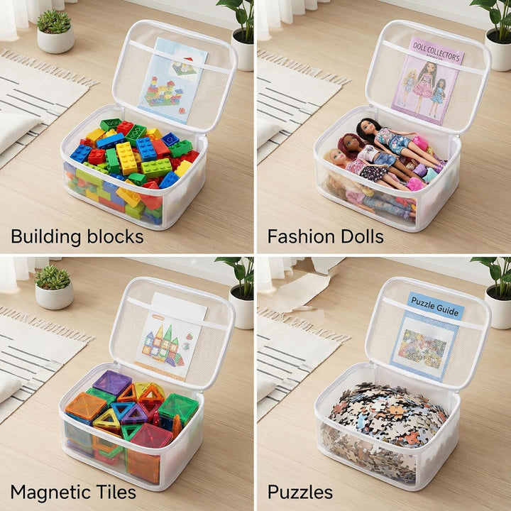 HOLAY Transparente Spielzeug-Aufbewahrungstaschen mit Griff, 4er-Pack Spielzimmer-Organiser für Kind