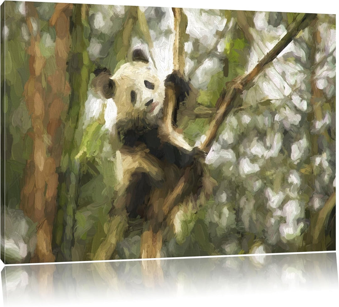 niedlicher Pandabär auf Baum Spezial Format: 100x70 cm auf Leinwand, XXL riesige Bilder fertig gerah