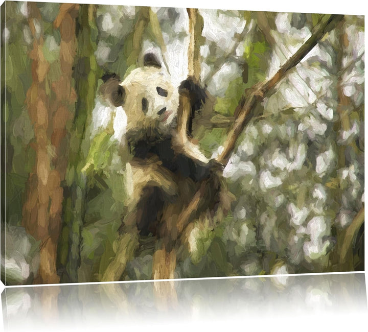 niedlicher Pandabär auf Baum Spezial Format: 100x70 cm auf Leinwand, XXL riesige Bilder fertig gerah