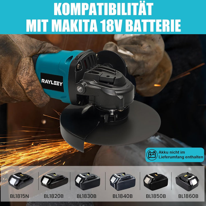 Akku Winkelschleifer für Makita 18V, 125 mm Akku Flex 8500U/min, 3 Geschwindigkeiten, Akku-Schleifer