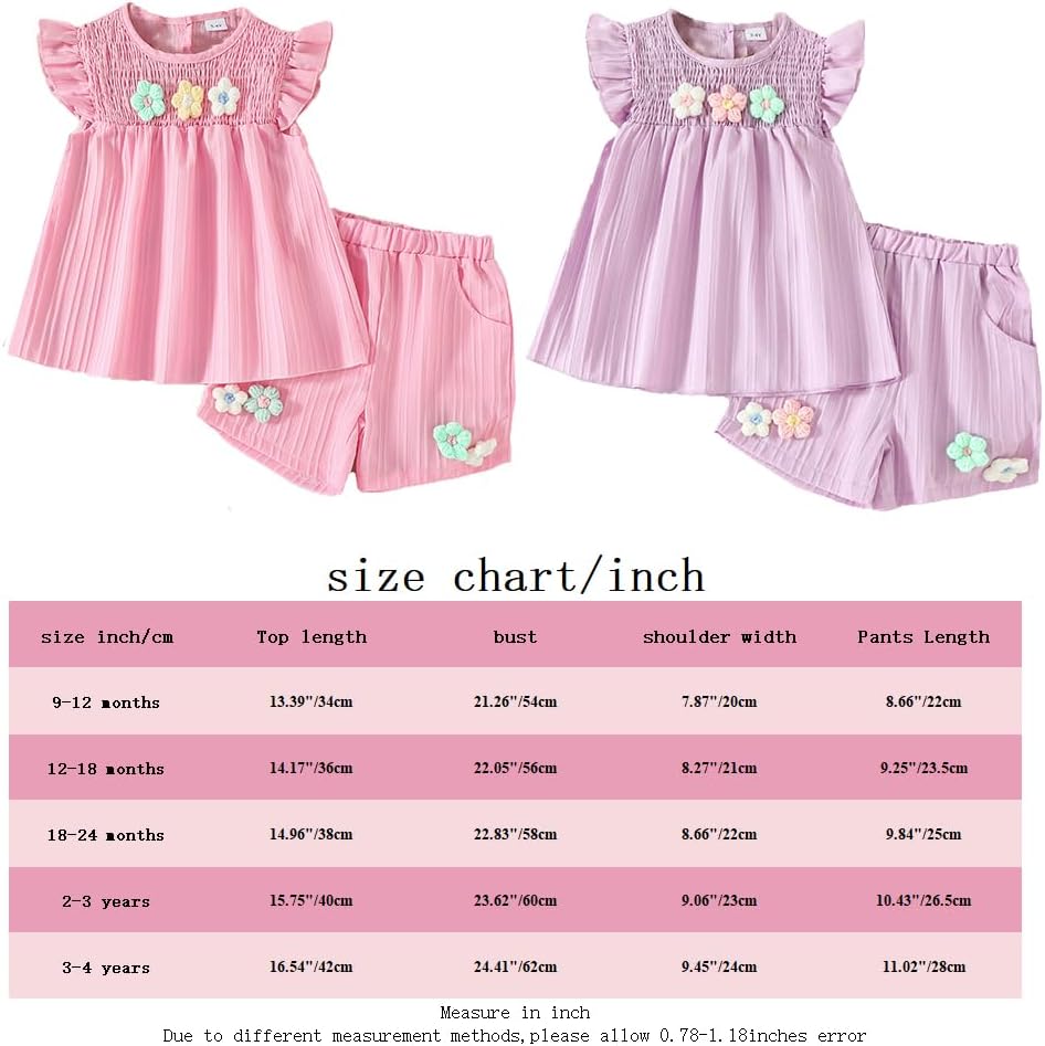 Kleinkind Baby Mädchen Kleidung Blumen Rüschen T-Shirts Tops Shorts Süsse Sommer Kleidung Sets 9-12