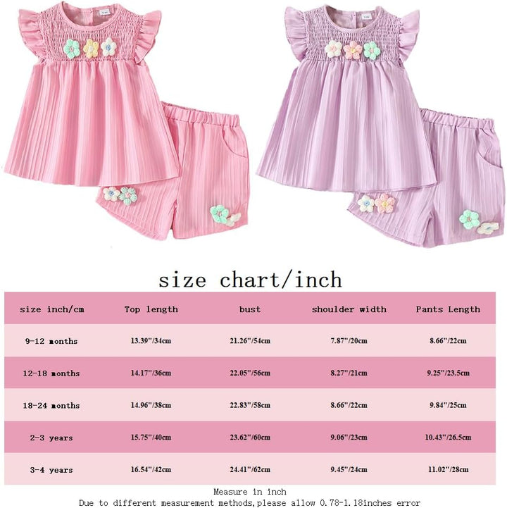 Kleinkind Baby Mädchen Kleidung Blumen Rüschen T-Shirts Tops Shorts Süsse Sommer Kleidung Sets 9-12