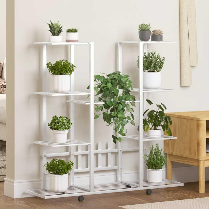 vidaXL Blumenständer mit Rollen, Pflanzenständer mit viel Platz, Pflanzenregal mit Eisenrahmen, Blum