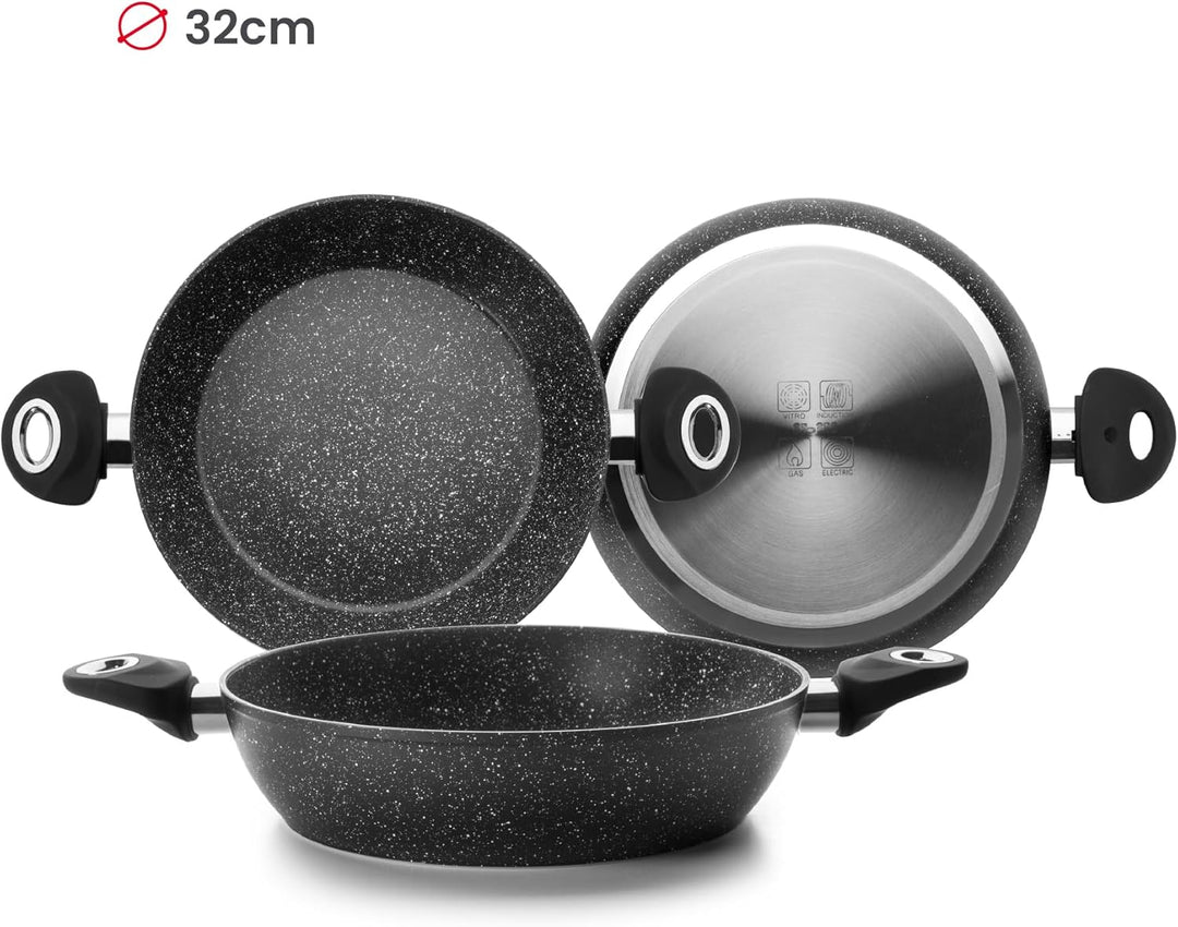 IBILI - Bratpfanne mit 2 Henkeln Natura, 32 cm, Aluminium, Anti-Haft-Beschichtung im Stein-Stil, gee