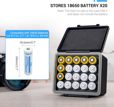 JJC 18650 Batteriegehäuse Batteriehalter Box Wasserdicht für 20 Stück 18650 Batterien und alle ähnli