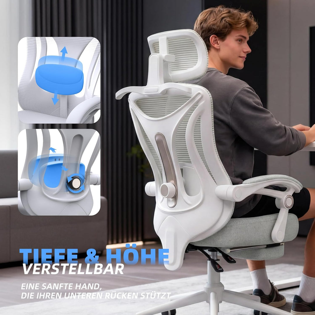 CYKOV Ergonomischer Bürostuhl mit Fussstütze, Büro Stuhl & Gaming Stuhl 150 kg+, 90-160° Verstellbar
