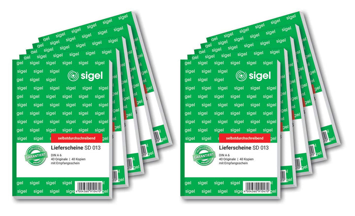 SIGEL SD013/10 Lieferscheine A6, 2x40 Blatt, selbstdurchschreibend, 10er Pack 2fach 10 Stück, 2fach