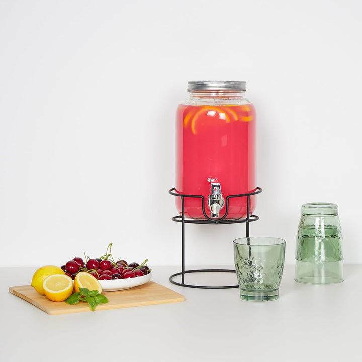 Relaxdays Getränkespender mit Ständer, Zapfhahn & Deckel, 6 Liter, Glas, Wasserspender, Limonadenspe