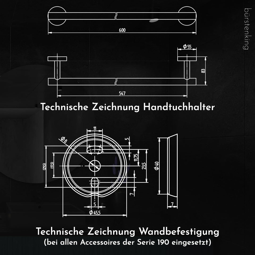 Bürstenking Badetuchhalter, Handtuchhalter mit Wandmontage, robuster & rostfreier gebürsteter Edelst
