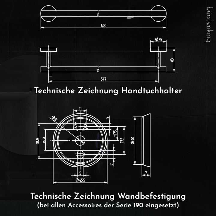 Bürstenking Badetuchhalter, Handtuchhalter mit Wandmontage, robuster & rostfreier gebürsteter Edelst