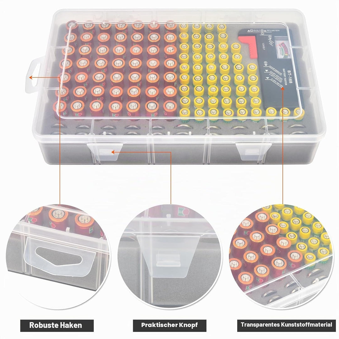 Casmilee Batterie Aufbewahrungsbox, Batteriebox Hält 49 AA &amp; 51 AAA Batterien Mit Batterietester, Ba