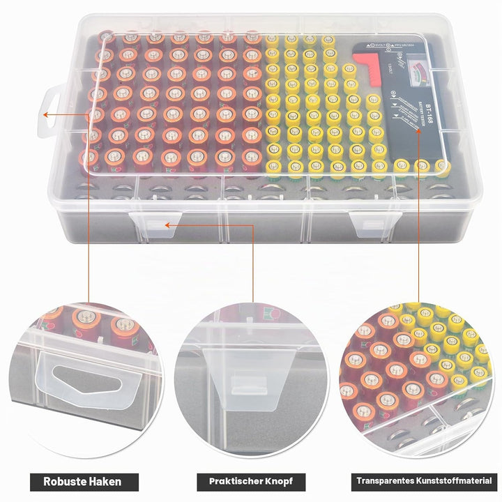 Casmilee Batterie Aufbewahrungsbox, Batteriebox Hält 49 AA &amp; 51 AAA Batterien Mit Batterietester, Ba