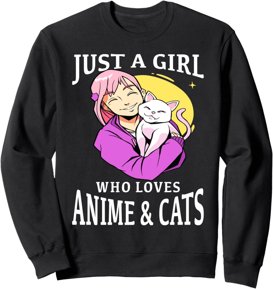 Just A Girl Who Loves Anime And Cats Anime Merch Anime Girl Sweatshirt