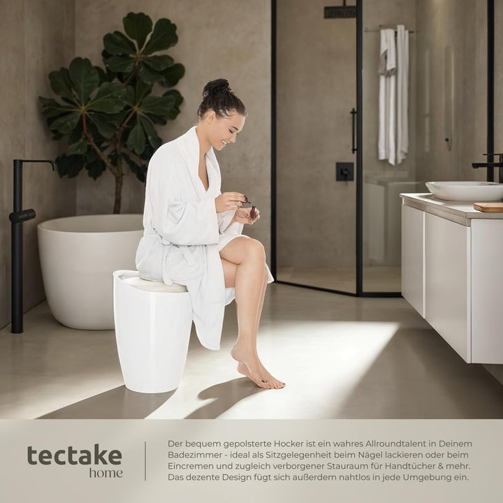 tectake® Sitzhocker, Badhocker, Hocker mit Stauraum und Sitzkissen, als Badezimmer Deko und Wäscheko