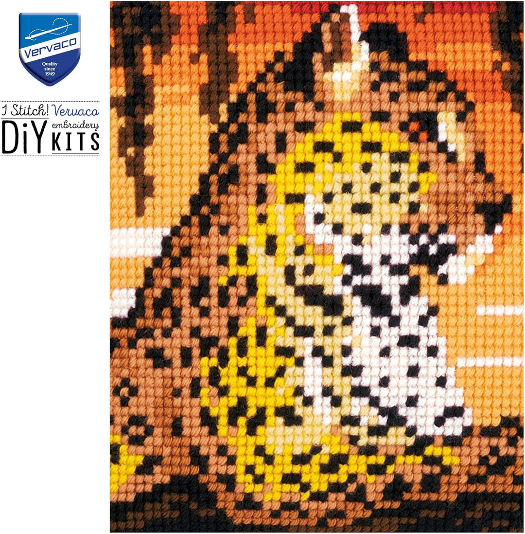Vervaco Kreuzstichkissen Leopard Kreuzstichpackung, Stramin, Weiss, 40 x 40 x 0,3 cm
