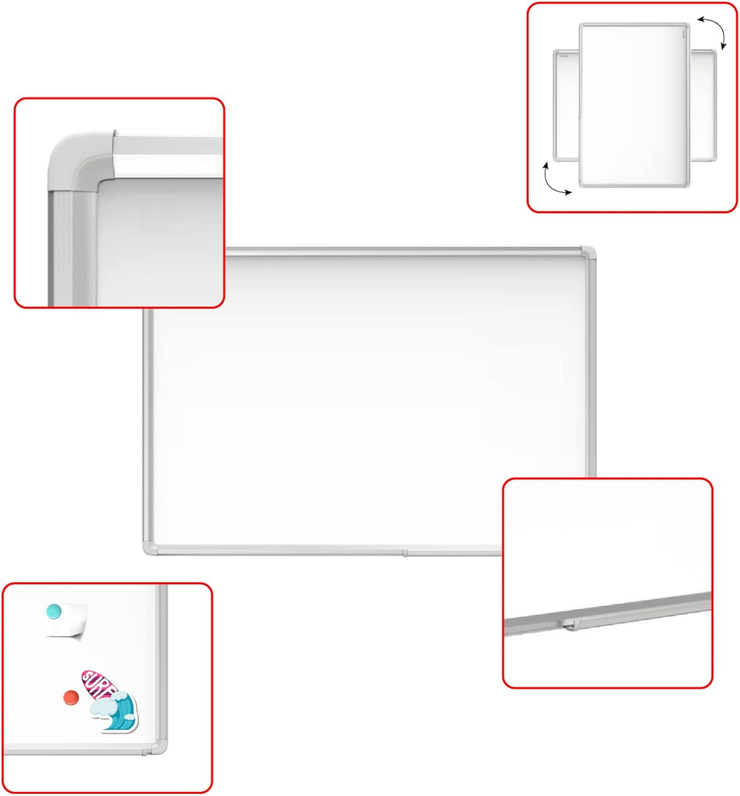 ALLboards Magnetisches Whiteboard 80x50cm Magnettafel mit Aluminiumrahmen Premium EXPO und Stifteabl