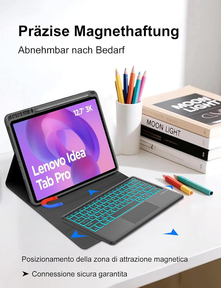 Für Idea Tab Pro 12.7" Hülle mit Touchpad &amp; Beleuchtung QWERTZ | Für Lenovo Idea Tab Pro Tastatur -