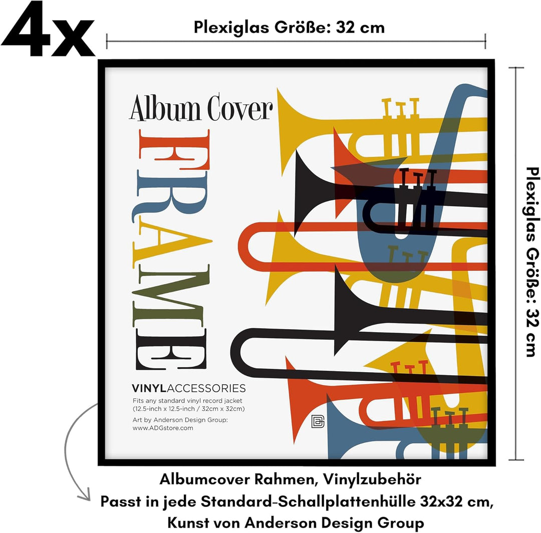 Americanflat 32x32 Schallplatten Rahmen Wand - Vinyl Rahmen mit Poliertem Plexiglas und Schlankem Mi