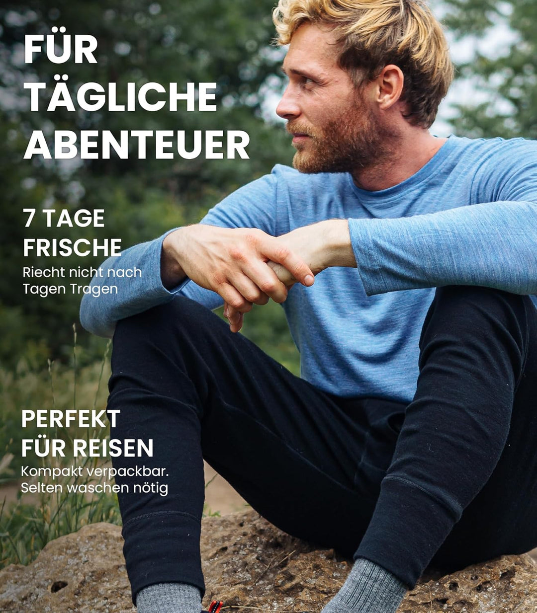 Merino Unterwäsche Herren - Lange Unterhosen Herren Merino Thermounterwäsche + Wollsocken S 165 Blac