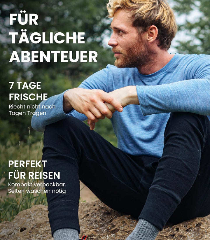 Merino Unterwäsche Herren - Lange Unterhosen Herren Merino Thermounterwäsche + Wollsocken S 165 Blac