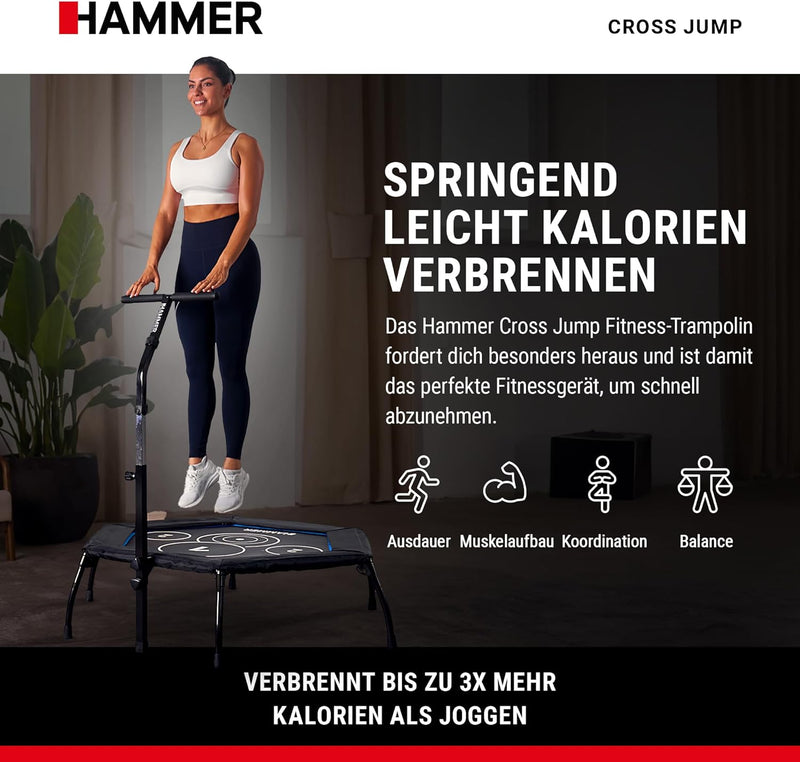 Hammer Fitness-Trampolin Cross Jump, 98 cm Sprungfläche, leistungsstark bis 130 kg