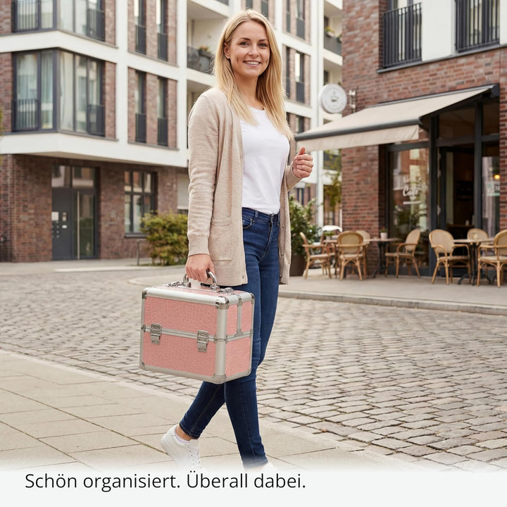 N&BF Kleiner Profi Kosmetikkoffer in Pink | Robust Dank ABS Kunststoff & hochwertigen Alu | Abschlie