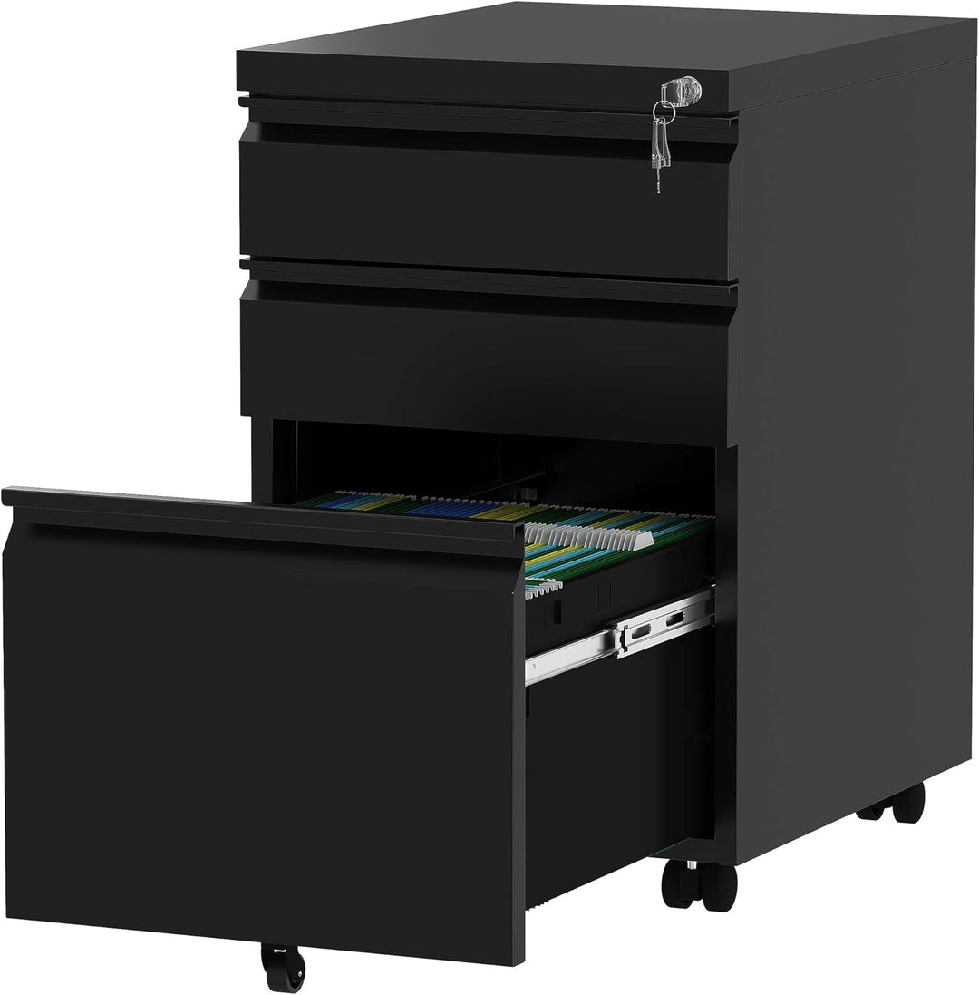 YITAHOME Mobiler Aktenschrank, Abschliessbar Rollcontainer mit 3 Schubladen für A4, Legal, Letter, M