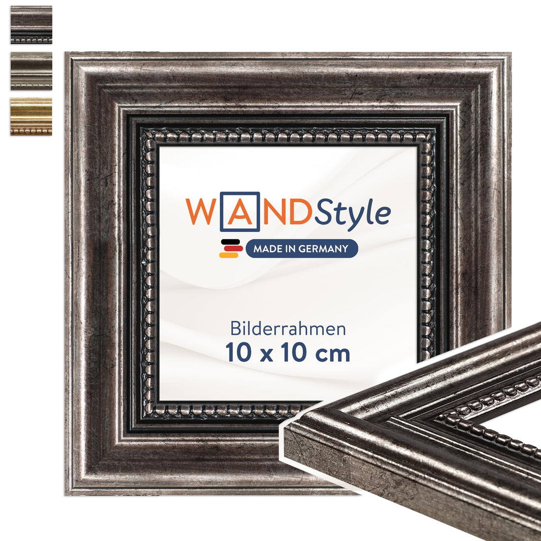 WANDStyle Bilderrahmen 10x10 Vintage, Bilderrahmen Metall-Optik Holz, hochwertiger Holzbilderrahmen