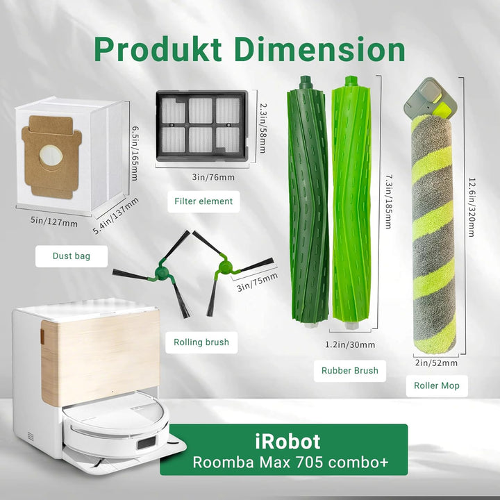 HIYOUNG Ersatzteile kompatibel mit iRobot Roomba Max 705 Combo/706 Combo Roboter-Staubsauger, 2 Haup