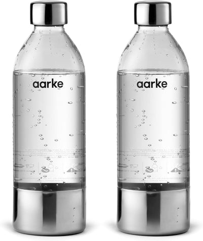 AARKE 2er-Pack PET-Flaschen für Wassersprudler Carbonator 3, BPA-frei mit Details in Edelstahl, 800m