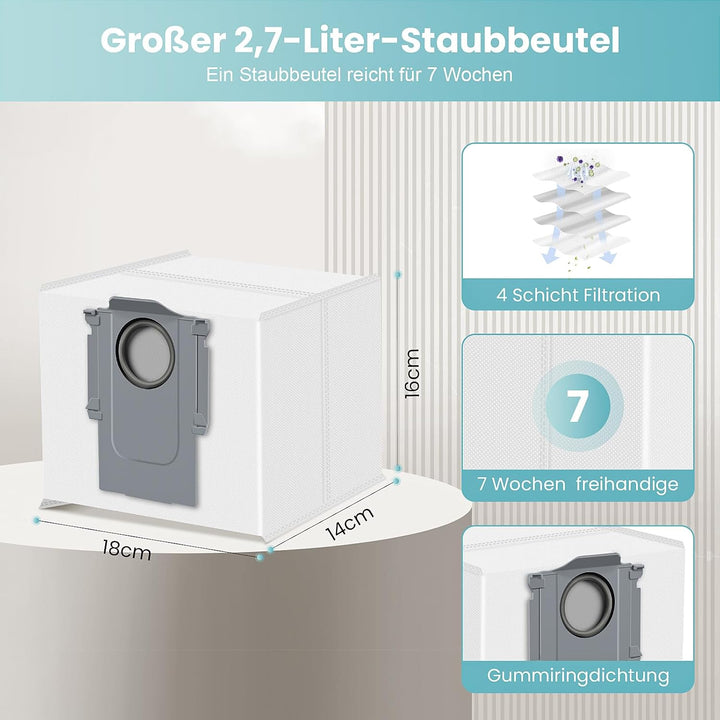 24 Stück Zubehör für Roborock Q10 X5+ Saugroboter, Ersatzteil mit 6 Staubbeutel 6 Seitenbürsten 4 Wi