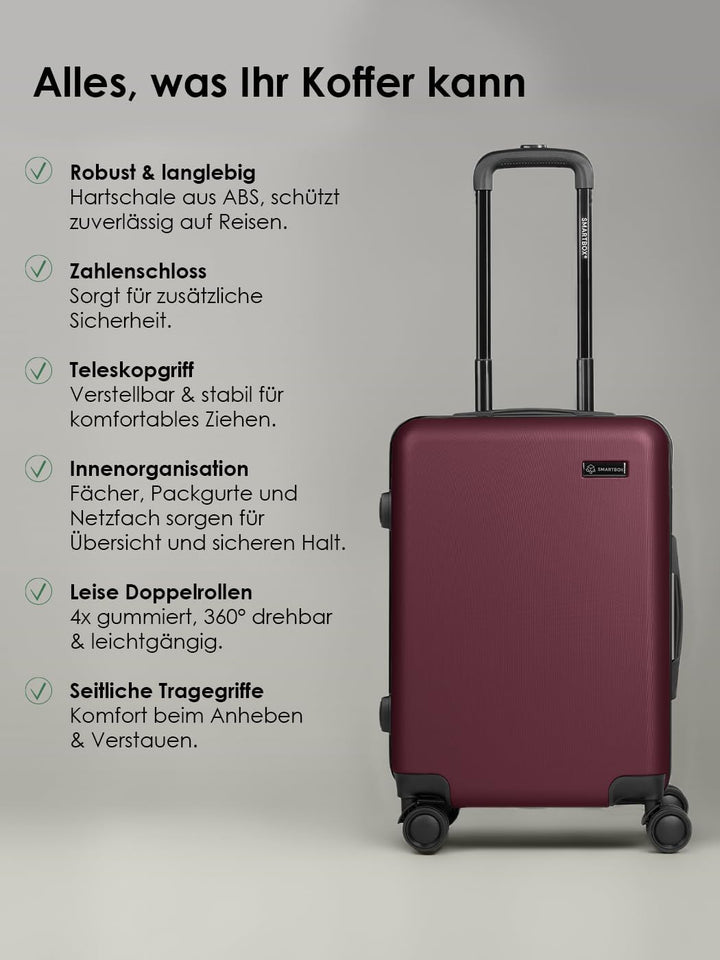 Smartbox Hartschalen Kabinen-Koffer für Damen &amp; Herren | Kleiner Trolley 40 x 23 x 55 cm aus hochwer