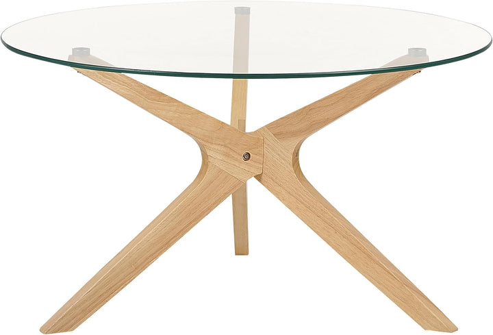 Couchtisch 2er Set Glas trasparent mit Holzbeinen hellbraun rund modern Valley