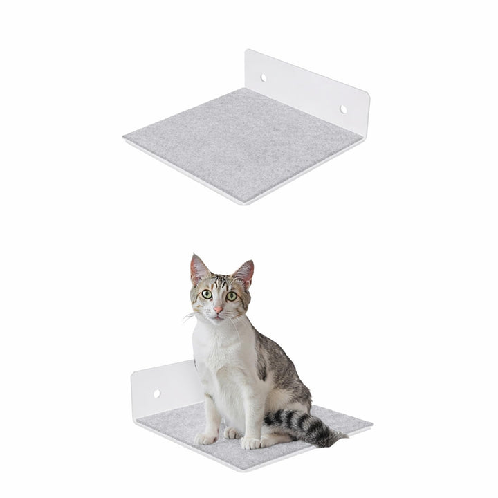 QLS Katzenregal für Katzen 20x20 cm mit grauem Filz pulverbeschichtet Wandmontage bis 10 kg (weiss),