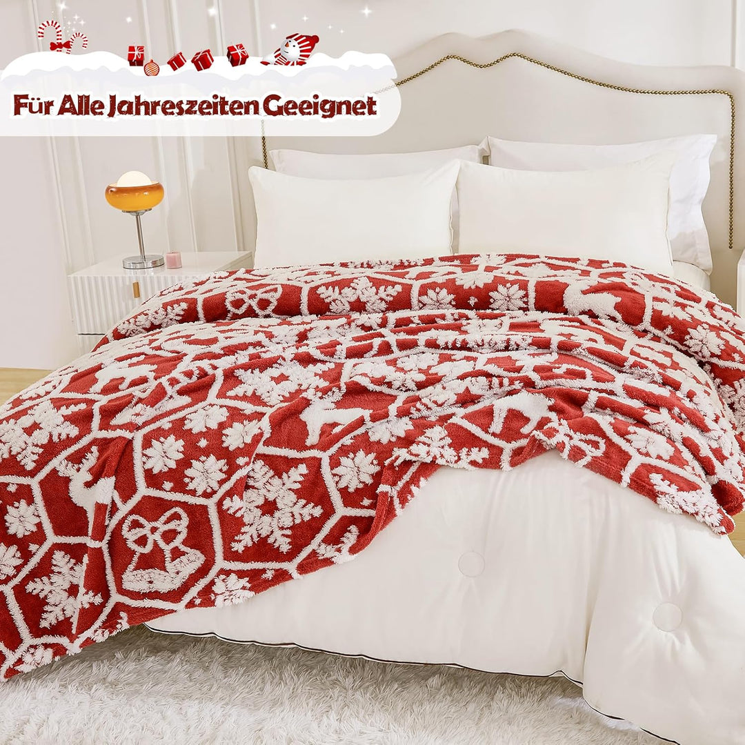 WONGS BEDDING Weihnachtsdecke Kuscheldecke 220x240 cm Flauschig Weihnachts Decke Wohndecke Warme Fle