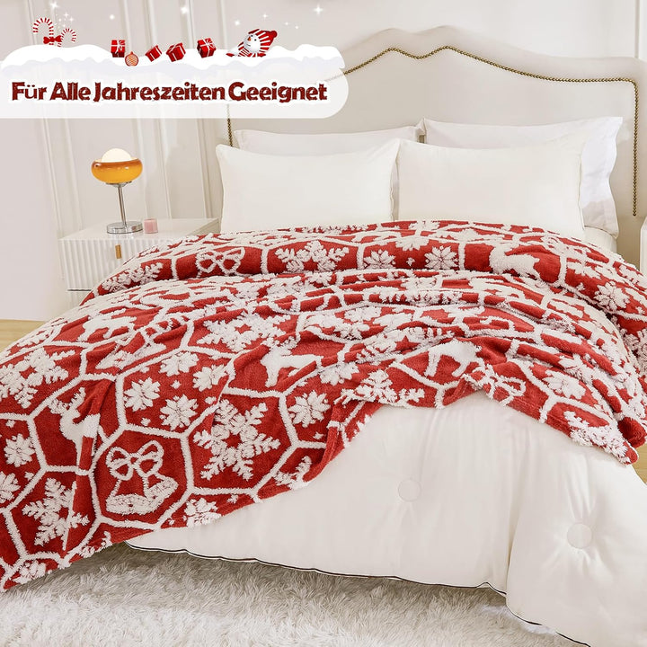 WONGS BEDDING Weihnachtsdecke Kuscheldecke 220x240 cm Flauschig Weihnachts Decke Wohndecke Warme Fle