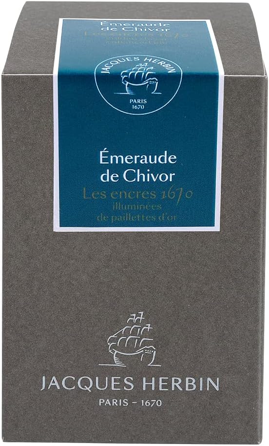 Jacques Herbin 15035JT Jubiläums- Tintenflakon 1670, 50 ml, für Federhalter, Farbintensiv, Grün Emer