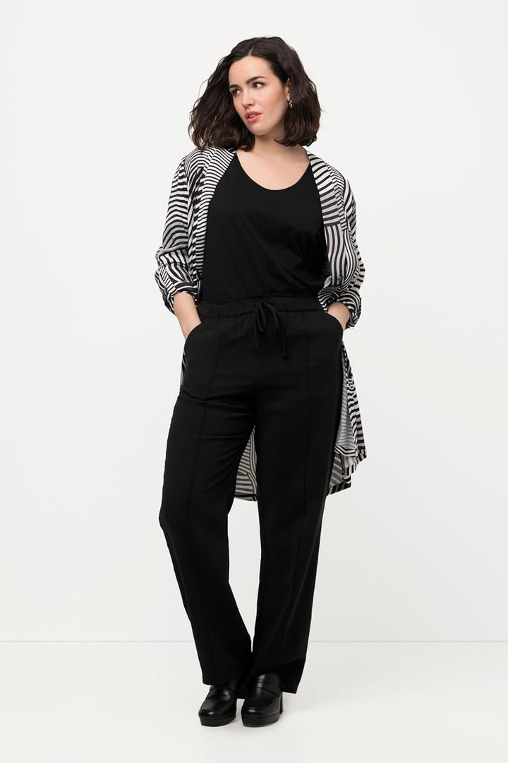 Ulla Popken Damen Creased Slip-on Pants Hose 46 Schwarz, 46 Schwarz