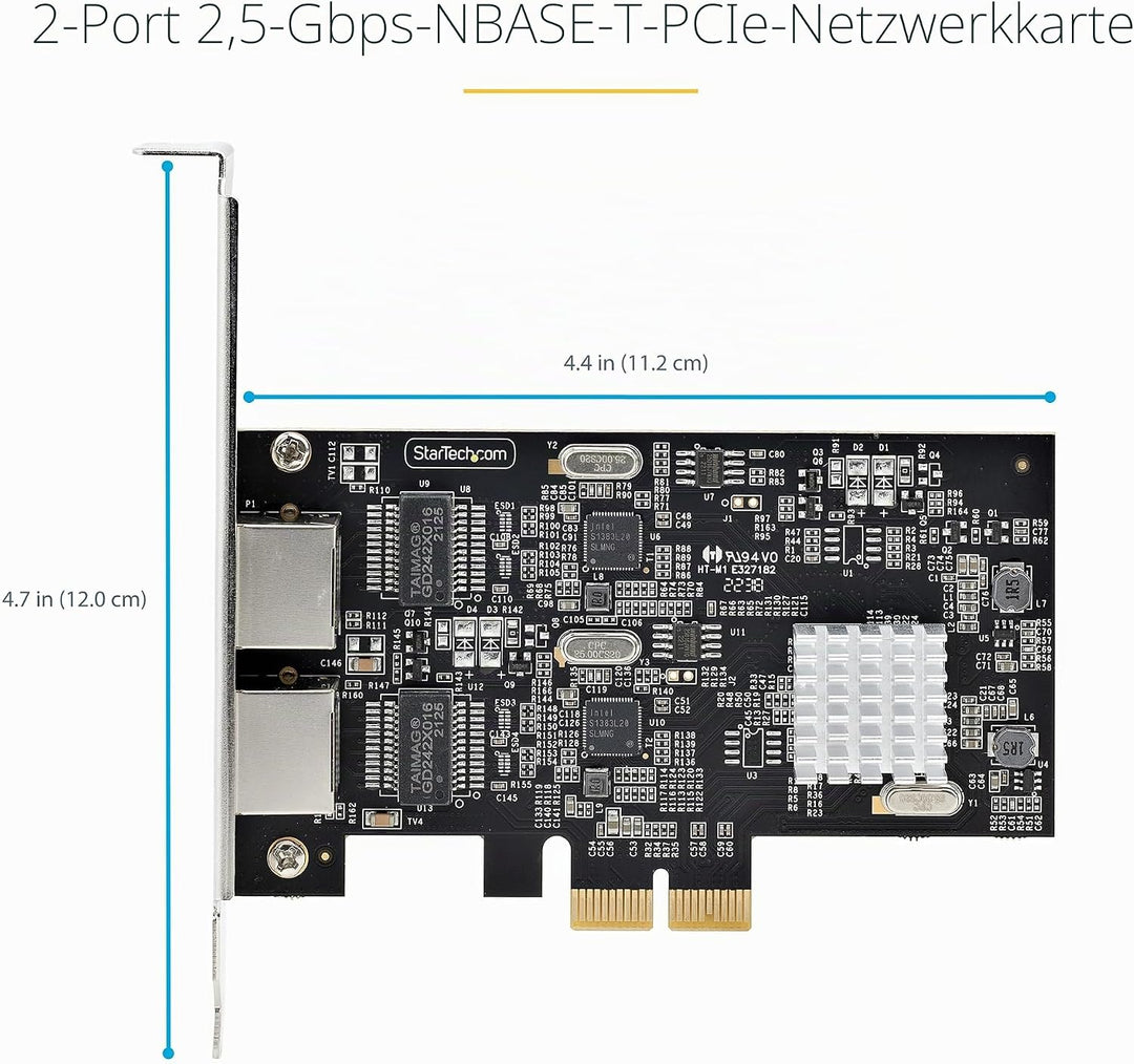 StarTech.com 2-Port 2.5 Gbit PCIe Netzwerkkarte, Intel I225-V, Dual-Port Computer LAN Karte, Multi-G
